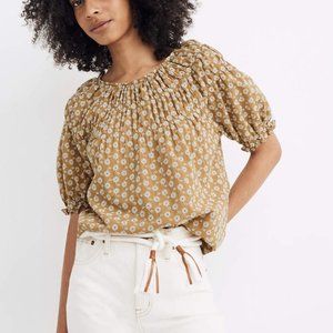 MADEWELL Daisy Embroidered Shirred Puff-Sleeve Top